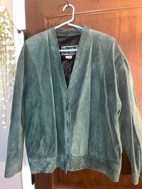 Women's Forest Green Suede Button-Front Jacket
